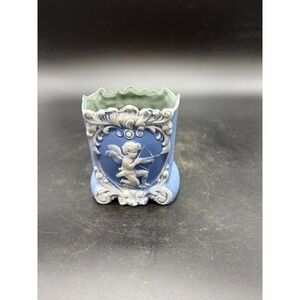 Vintage German Schafer Vater Jasperware Match Holder/Striker With 2 Cupids